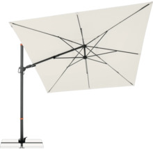 Vierkante zweefparasol voor buiten met een stabiele voet.