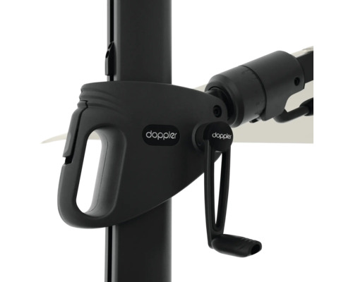 Doppler Logo op een slinger van een parasol