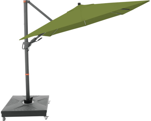 Vrijstaande parasol met grijze voet en rechthoekig scherm