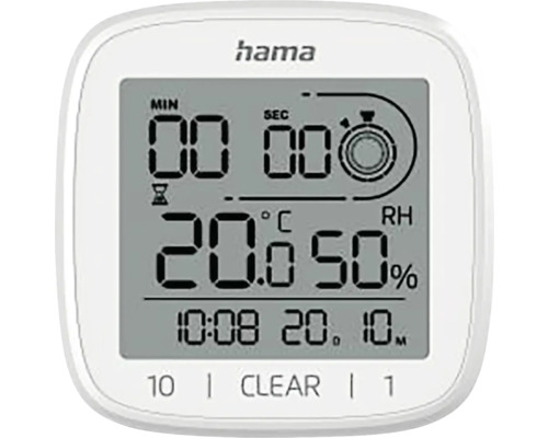 HAMA Wandklok digitaal badkamer Cyprus grijs-wit ø 11 cm