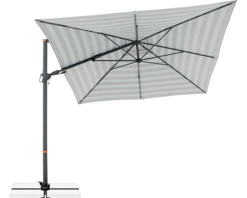 Rechthoekige parasol met streepmotief en voet