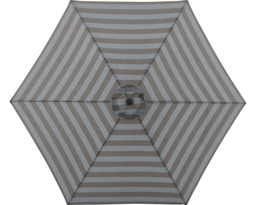 Bovenaanzicht van een gestreepte parasol