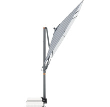 Grijze marktscherm met mast en voet.