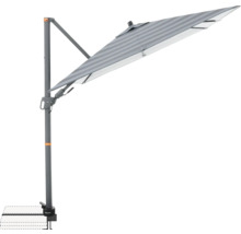 Vrijhangende parasol met streepjesmotief en bevestigingsvoet