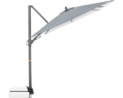 Vrijhangende parasol met streepjesmotief en bevestigingsvoet