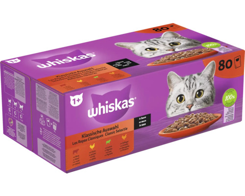 WHISKAS Pouch Multipack kattenvoer adult 4 smaken classic in gelei 80 x 85 g Whiskas kattenvoer Klassieke Selectie 80-pack