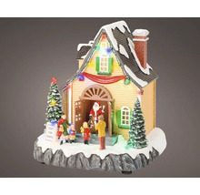 Kerstversiering verlicht huis met kerstman en kinderen