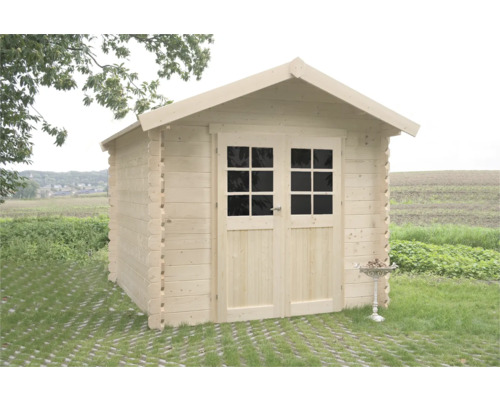 Houten tuinhuis met dubbele deur en ramen