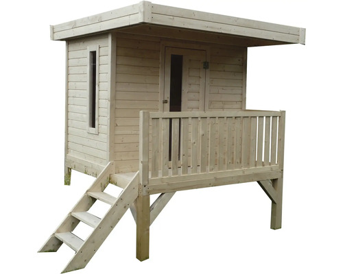 Houten speelhuis met veranda en trap voor de tuin