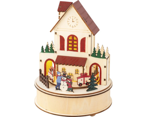 Kerst speeldoos met huis, figuren en trein van hout