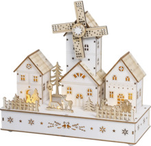 Decoratieve, verlichte kerstpiramide met windmolen en huizen