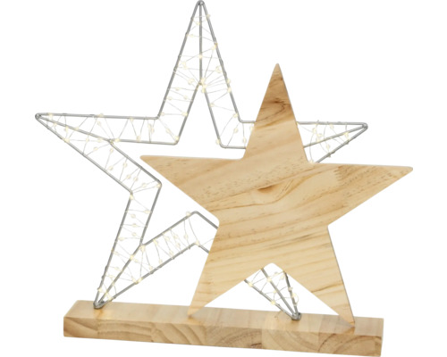 LUMINEO Kerstverlichting LED decoratie ster hout 120 lampjes warmwit H 37,5 cm Decoratieve sterlamp met houten ster en metalen ster met verlichting