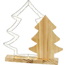 Decoratieve kerstboomfiguur met metalen frame en houten element op houten voet