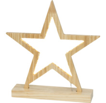 Decoratieve houten ster met verlichting op een houten voet