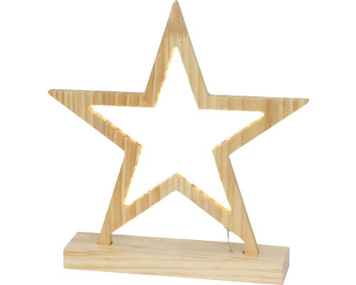 LUMINEO Kerstverlichting LED decoratie ster hout 57 lampjes warmwit 5 x 25 x 30,8 cm Decoratieve houten ster met verlichting op een houten voet