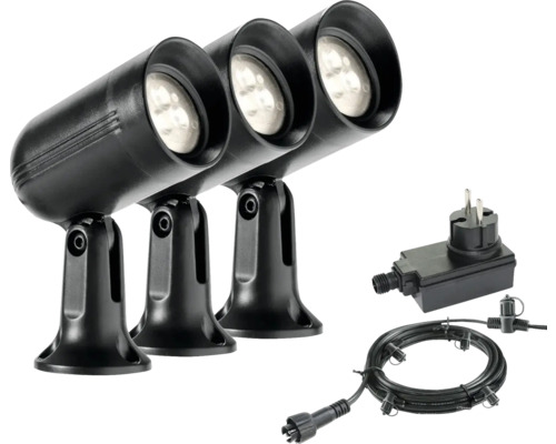 Tuinspot set met drie spots, stroomkabel en transformator