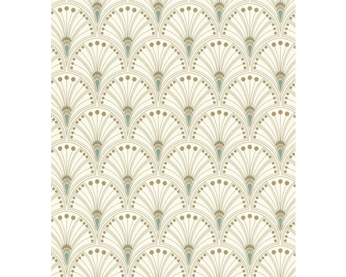 RASCH Vliesbehang 792232 Allegretto grafisch groen Behang met art-decowaaiermotief
