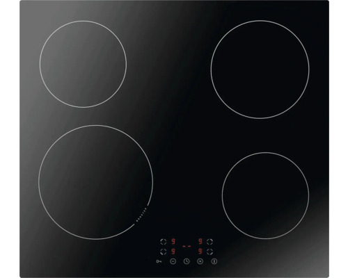 Zwarte keramische kookplaat met vier kookzones