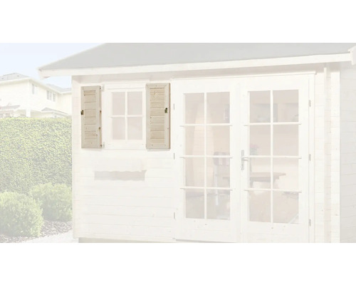 Houten luiken op een tuinhuis