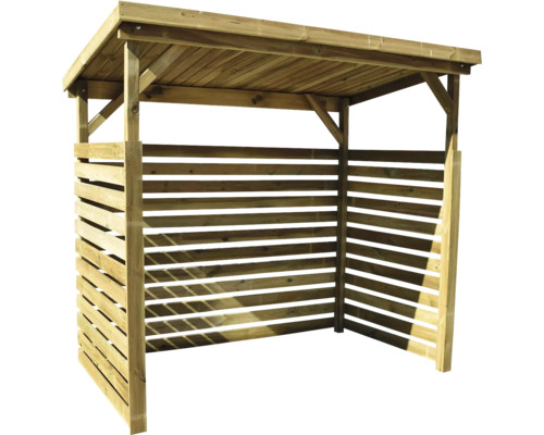 Houten afdak met lamellenwanden en dak