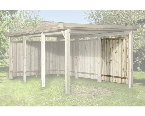 Houten schuilplaats met zijwand en deur in de tuin