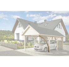 Houten carport voor een woonhuis met auto