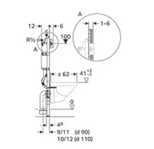 Technische tekening van een inbouwinstallatie met afmetingen