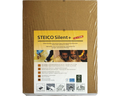 Verpakking Steico Silent+ geluidsreducerende ondervloer voor laminaat en parket