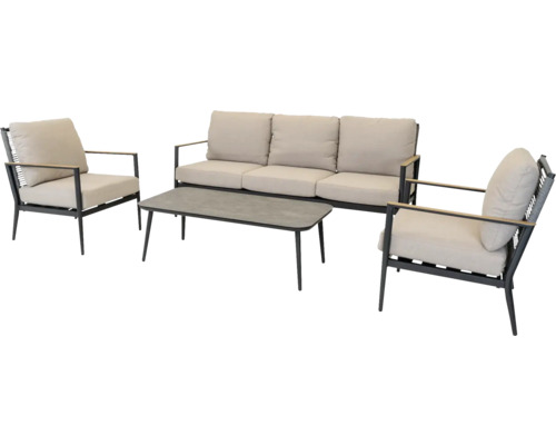 Tuinmeubelset met bank, twee fauteuils en tafel