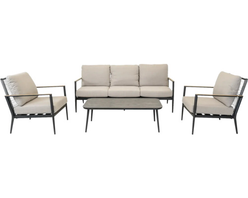 LESLI Loungeset Feda 4-delig aluminium incl. zitkussens grijs Tuinmeubelset met bank, twee stoelen en een tafel