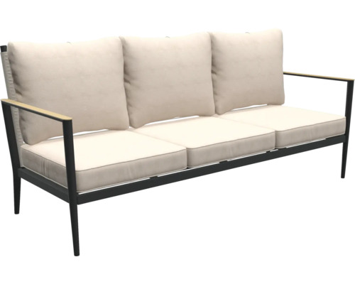 Tuinbank voor drie personen met kussens en metalen frame