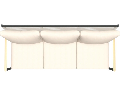 Bovenaanzicht van een driezitsbank met lichte bekleding