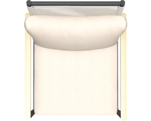 Bovenaanzicht van een tuinligbed met stoffen bekleding