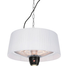 Hangende terrasverwarmer met lampenkap en kettingophanging