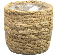 Gevlochten plantenpot van natuurlijke vezels met kunststof inzetstuk