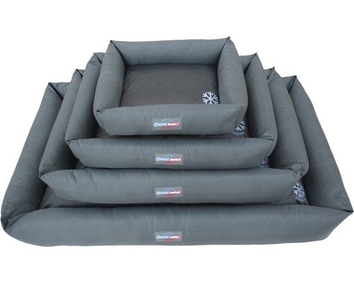 Vier grijze Thermo Switch hondenmanden van verschillende afmetingen gestapeld