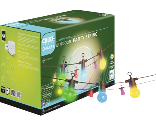CALEX Smart Lichtsnoer LED 15 lampjes rood geel blauw 8,5 meter Calex Outdoor Party lichtslinger in verpakking