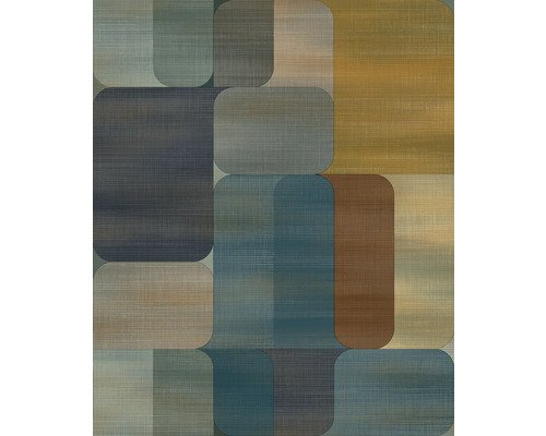 Behang met afgeronde rechthoeken in verschillende kleuren en texturen