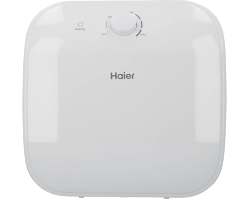 Haier Logo op een waterboiler met temperatuurregelaar