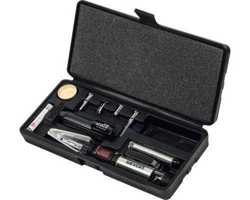 Soldeerbranderset in open zwarte koffer