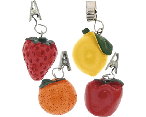 UNIQUE LIVING Tafelkleedgewicht Tropic fruit mix 8x3,5 cm Vier fruitklemmen met aardbei, citroen, sinaasappel en appel
