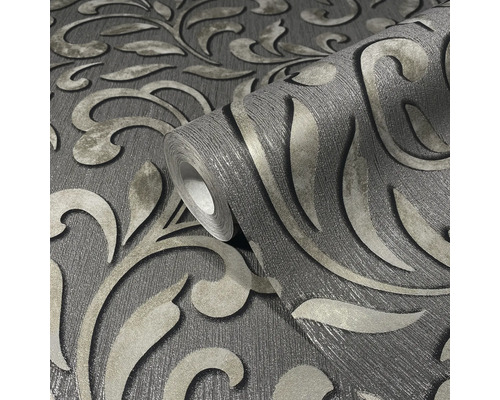 Rol grijs behang met bloemmotief