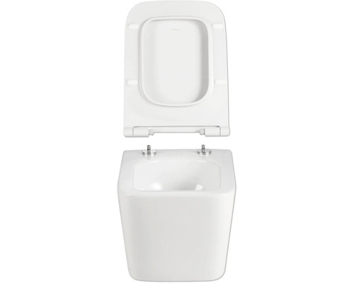 Wandcloset met diepe spoeling, open spoelrand en toiletzitting