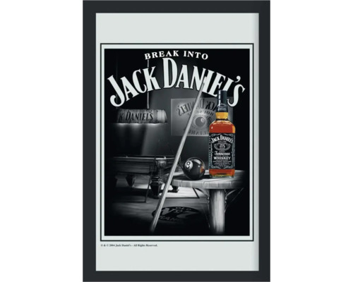 Bedrukte spiegel Jack Daniels 22x32 cm Poster met Jack Daniels-motief, biljarttafel en biljartbal