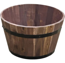 Houten plantenbak met metalen banden