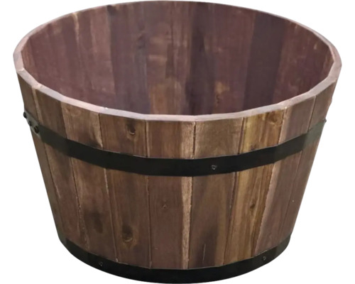 Houten plantenbak met metalen banden