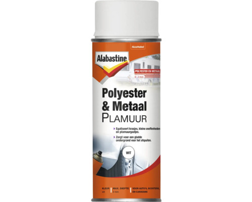 ALABASTINE Polyester & metaal plamuur wit 400 ml Alabastine Polyester en Metaal plamuur spraybus