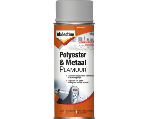 ALABASTINE Polyester & metaal plamuur grijs 400 ml Alabastine Polyester en Metaal Plamuur in spuitbus
