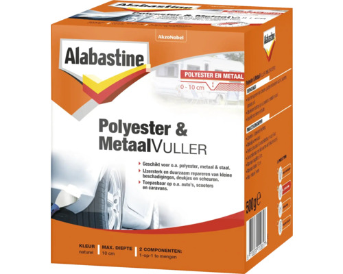 ALABASTINE Polyester & metaal vuller set 500 gr Alabastine Polyester en Metaal Vuller verpakking