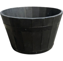 Houten plantenbak met metalen banden